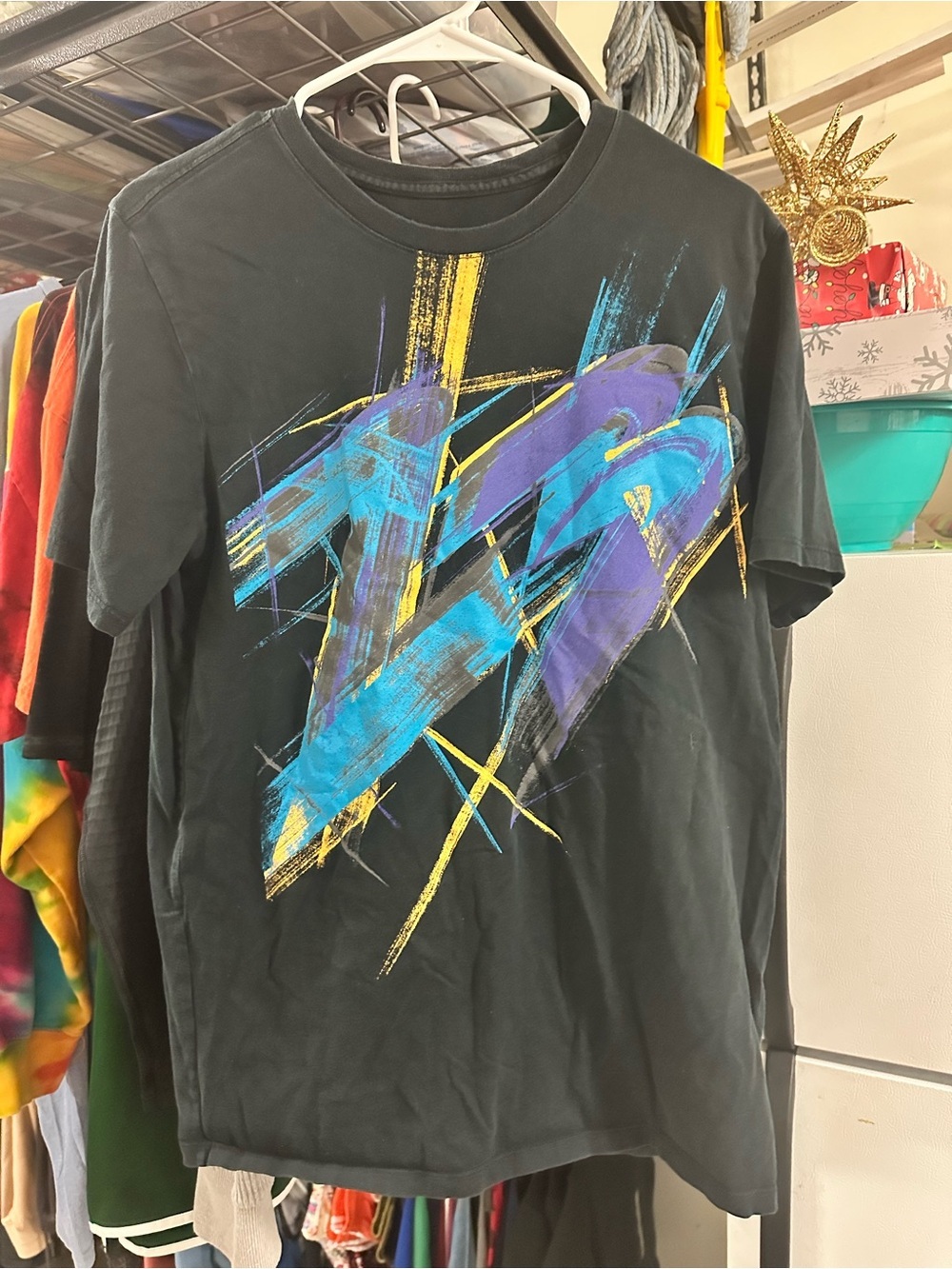 Jordan Black Short-Sleeve Tee with Blue, Purple & Yellow Brushstroke Design